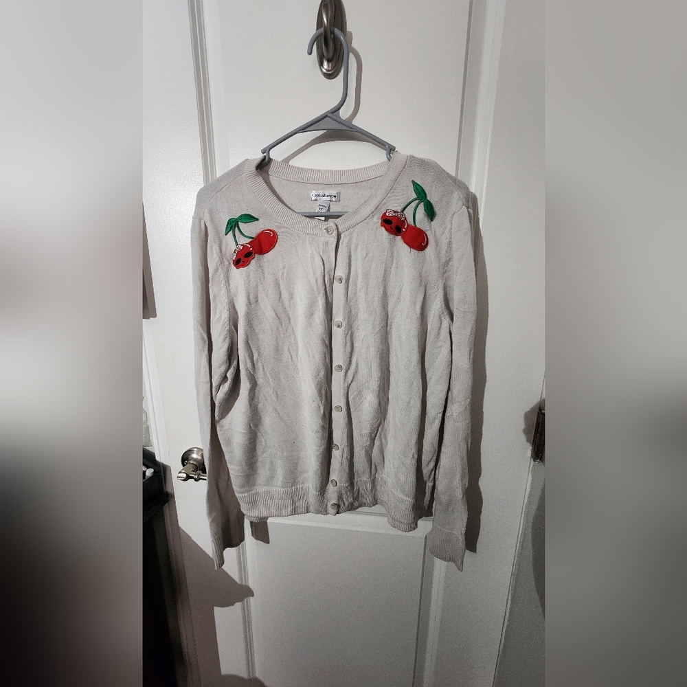 Custom rockabilly cherry skull cardigan sweater